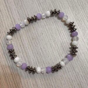Purple and White Beaded Bracelet